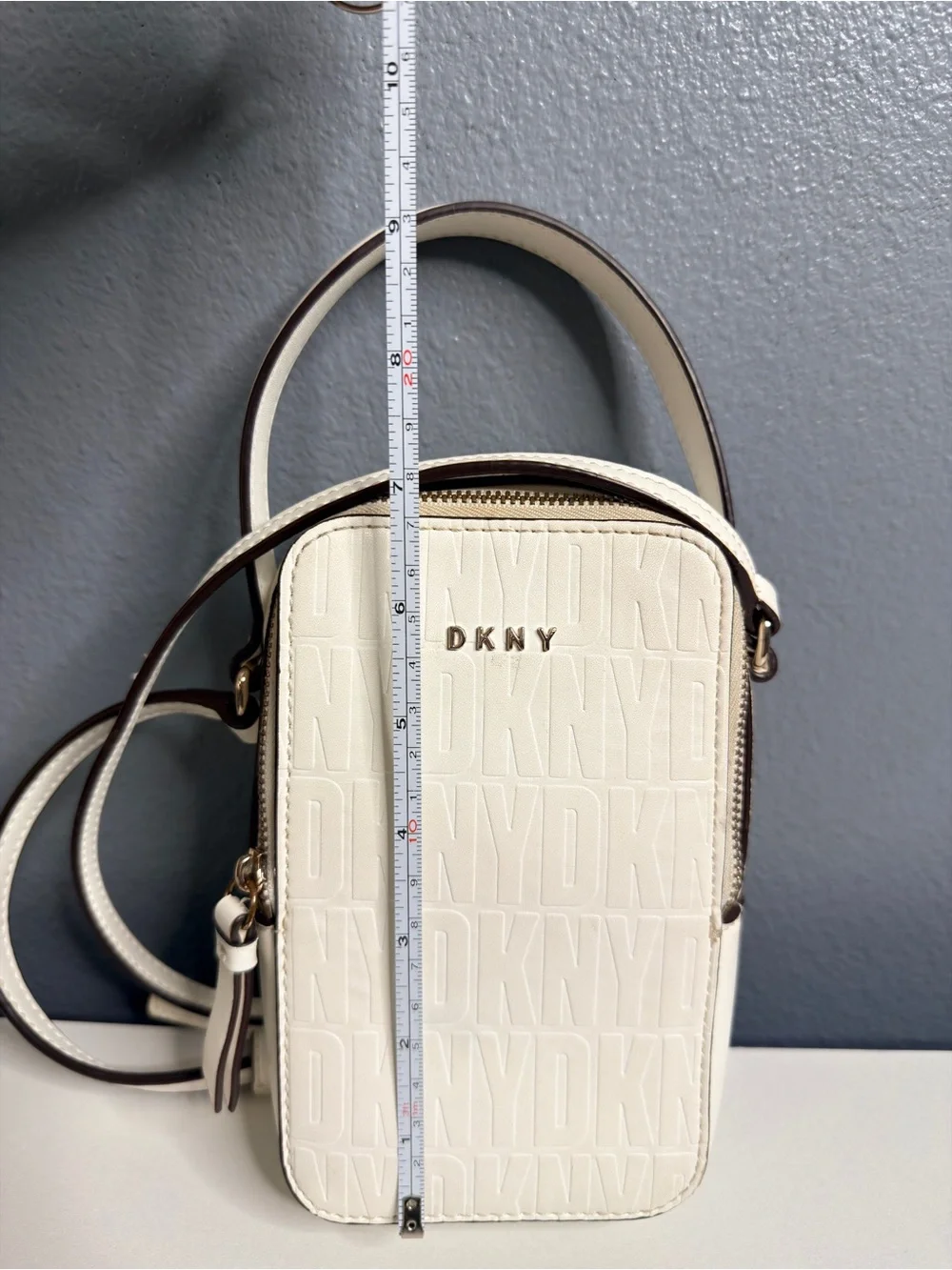 DKNY White Embossed Logo Crossbody Phone Pouch Purse Handbag